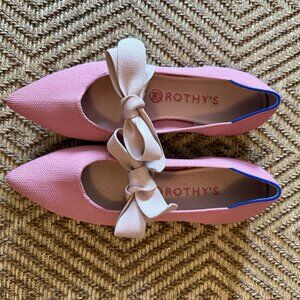 Rothy’s Rosebud Mary Jane Pointy Toe Flat Tie Strap Bow Size 10